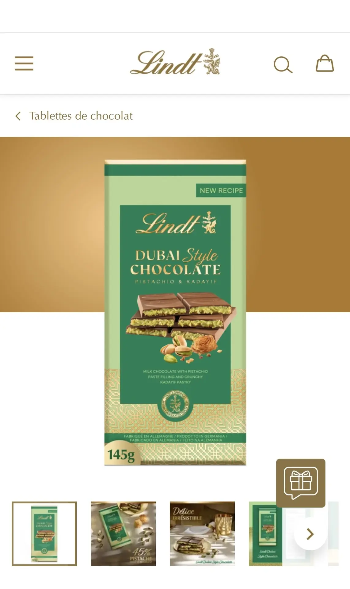 La tablette de chocolat Dubai style selon Lindt