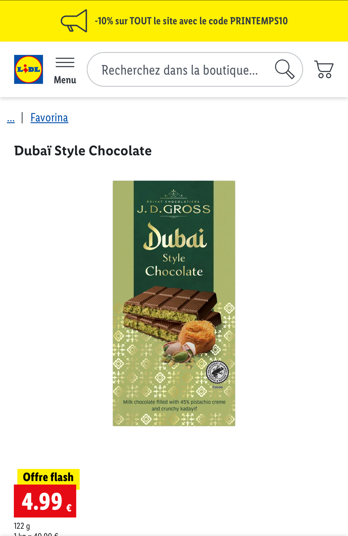 La tablette de chocolat Dubai style version Lidl